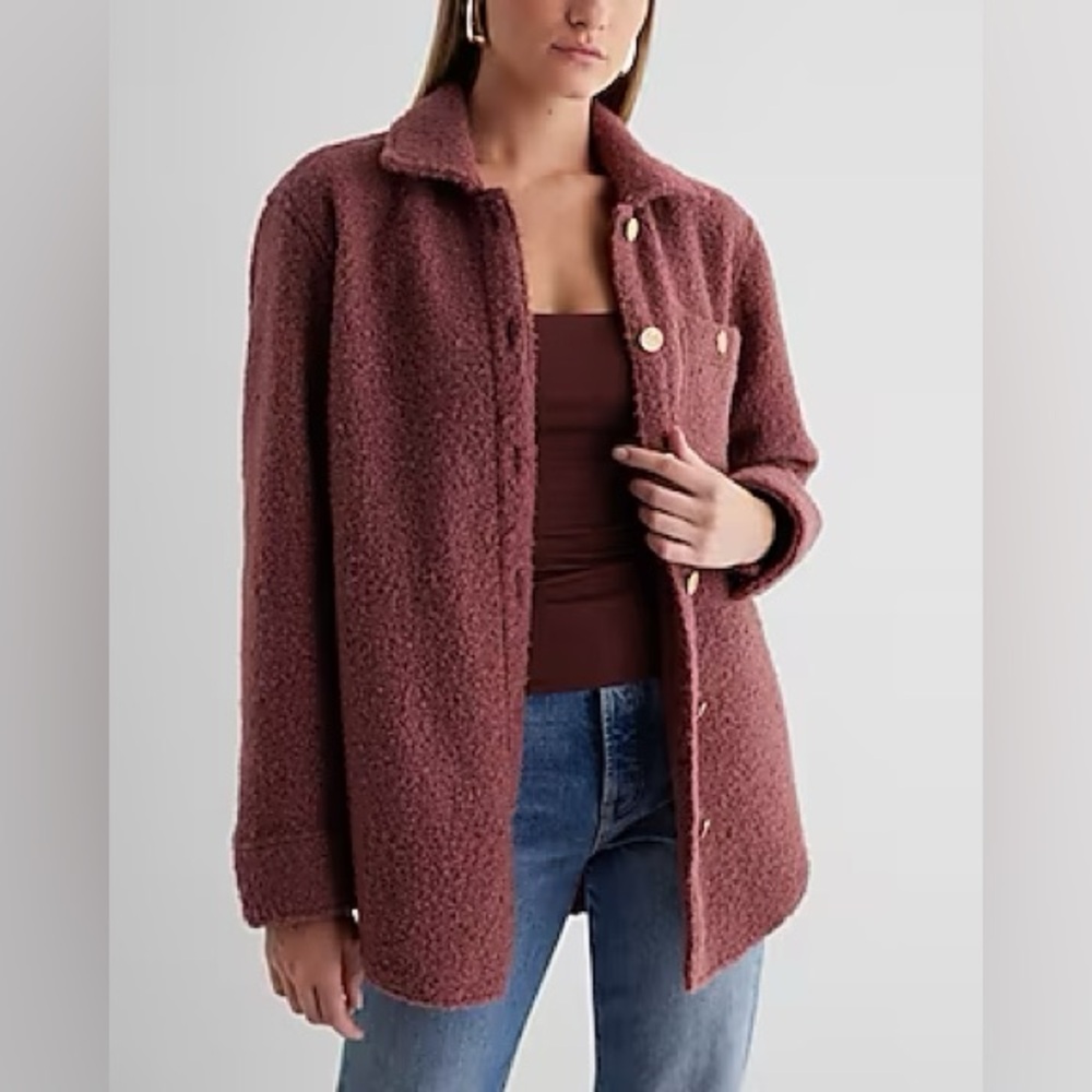 Express Rosewood Bouclé Button-Front Jacket